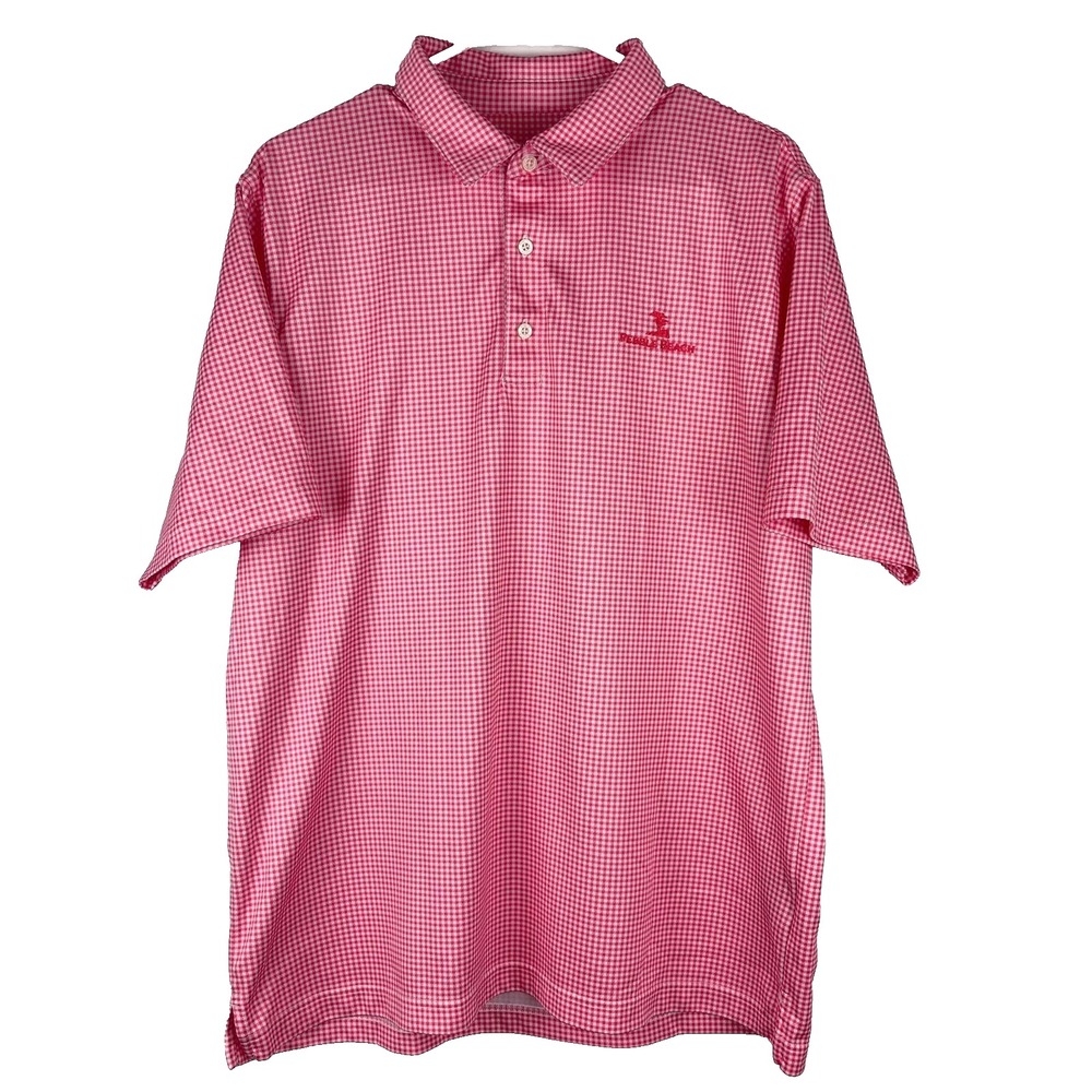 Pebble Beach‎ Polo Shirt Mens Large (L) Pink Gingham Dry-Luxe Performance Golf